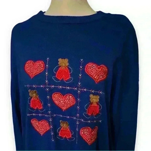 Vintage Full Length Embroidered Pullover Robe Gown Teddy Bears & Hearts Size M - Picture 4 of 7